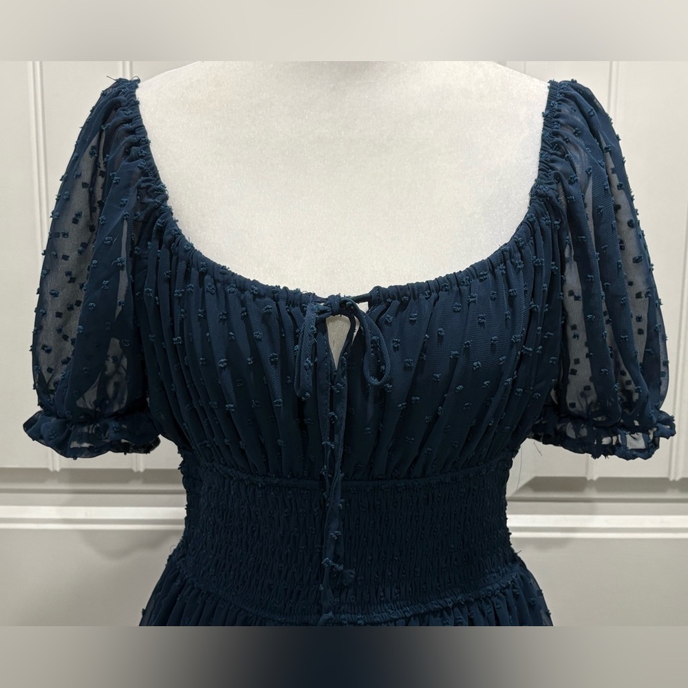 Altar'd State Navy Swiss Dot Puff Sleeve Mini Dress - Picture 4 of 7